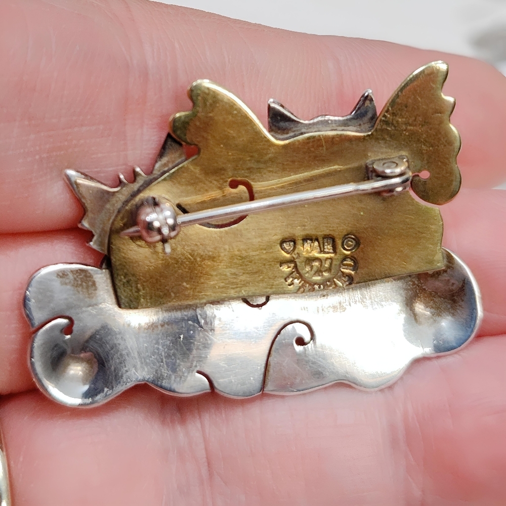 Vintage Far Fetched Sterling Silver Brass Furry Pets Guardian Angel Brooch Pin - Picture 7 of 11